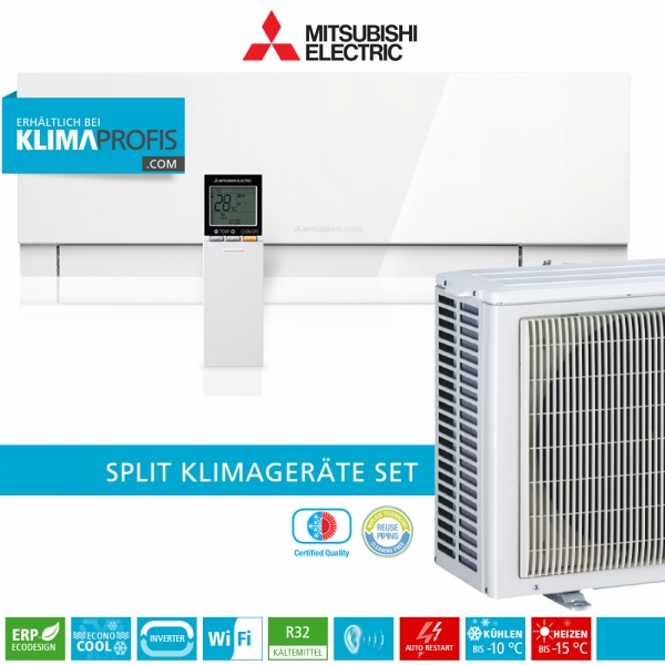 Mitsubishi Electric MSZ-EF35VGKW WiFi R32 Premium Wandklimageräte-Set - 4 kW