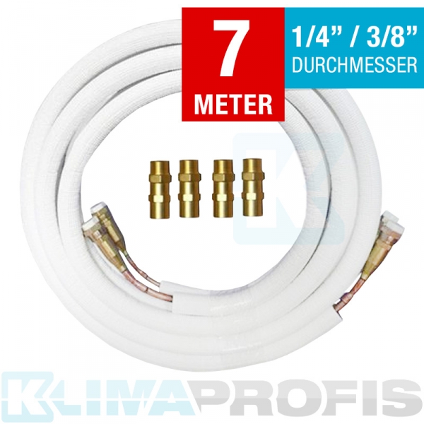 Kältemittelleitung mit Anschlussarmaturen, Kupfer, 6/10mm, 7 Meter