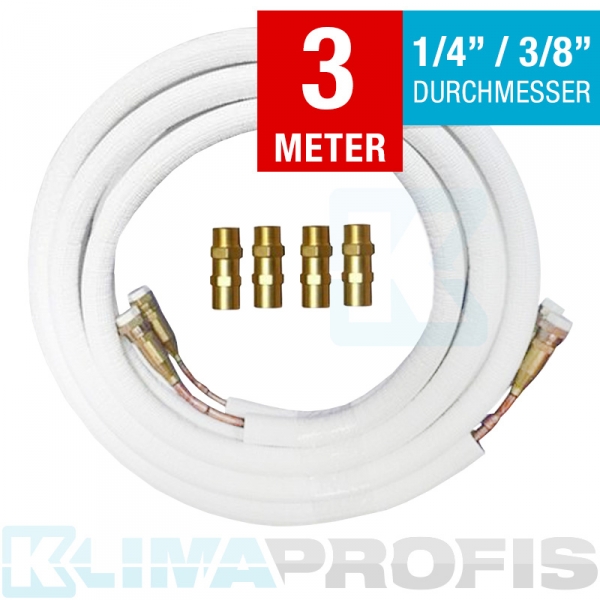 Kältemittelleitung mit Anschlussarmaturen, Kupfer, 6/10mm, 3 Meter