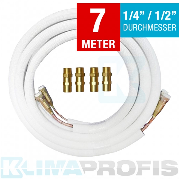 Kältemittelleitung mit Anschlussarmaturen, Kupfer, 6/12mm, 7 Meter