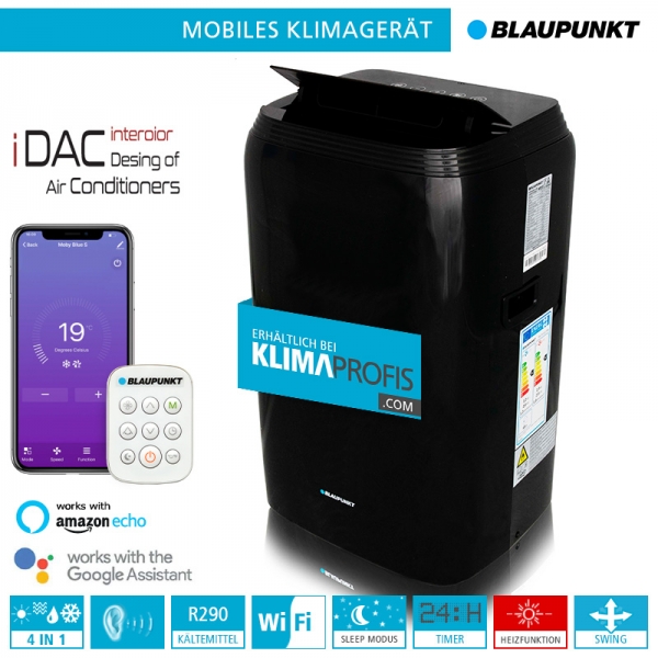 Mobiles Klimagerät Blaupunkt Moby Blue S 1111TB WiFi - 3,2 kW, schwarz