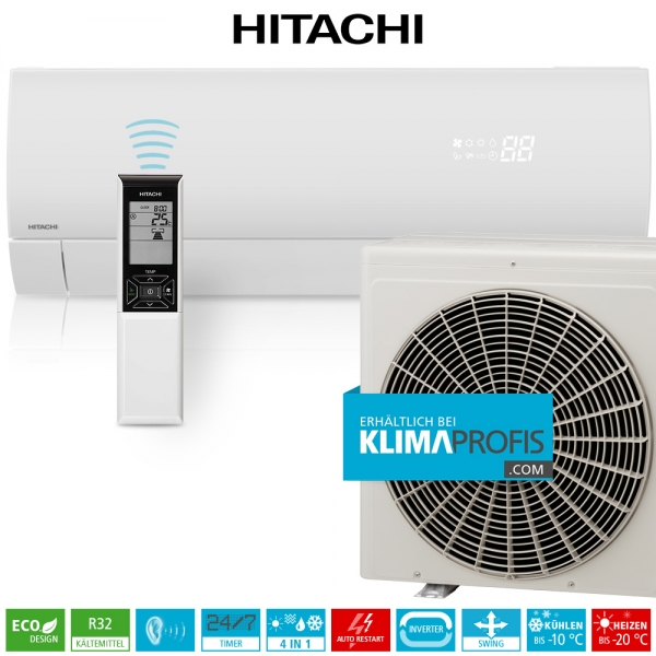 Hitachi Premium RAK-25PSEW R32 Inverter Wandklimageräte Set - 3,4 kW