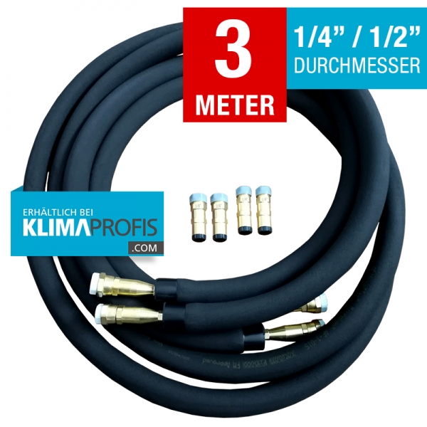 Kältemittelleitung mit Anschlussarmaturen, hochflexibel, 6/12mm, 3 Meter