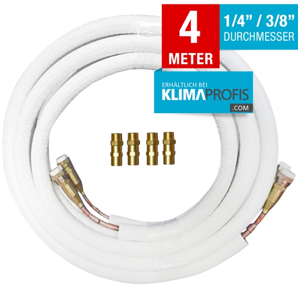 Kältemittelleitung mit Anschlussarmaturen, Kupfer, 6/10mm, 4 Meter