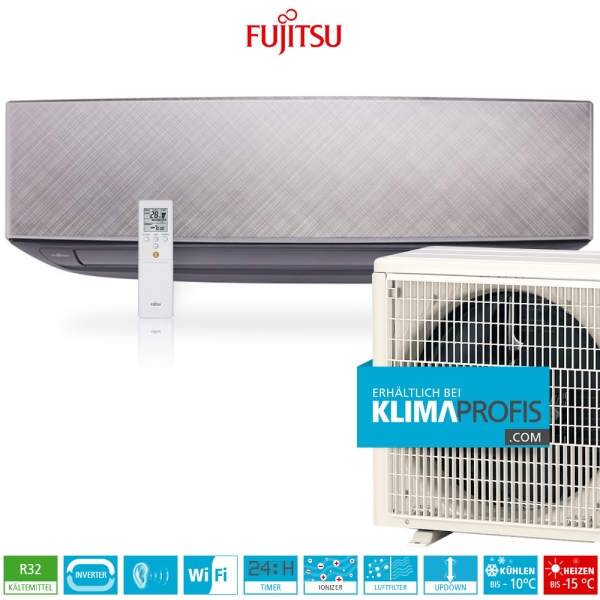 Fujitsu Design Wandklimageräte Set ECO - 09KETAB, R32, WiFi, silber-grau - 3,2 kW