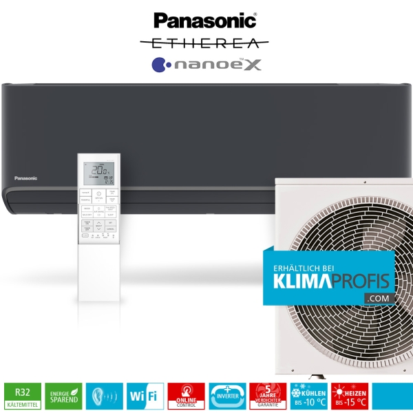 Panasonic Etherea KIT-XZ25-XKEW-H WiFi R32 Inverter Plus Klimageräte-Set, Graphit - 3,5 kW