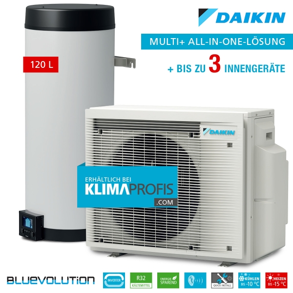 Daikin Multi+ Split-Wärmepumpe 4MWXM52A - 5,2 kW mit 120L Warmwasserspeicher, bis zu 3 Innengeräte