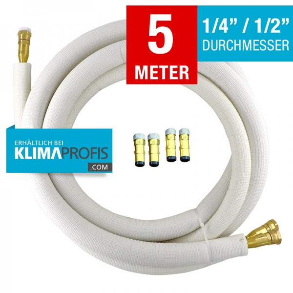 Kältemittelleitung mit selbstschließenden Anschlussarmaturen, halbflexibel, 6/12mm, 5 Meter