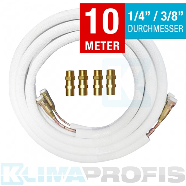 Kältemittelleitung mit Anschlussarmaturen, Kupfer, 6/10mm, 10 Meter
