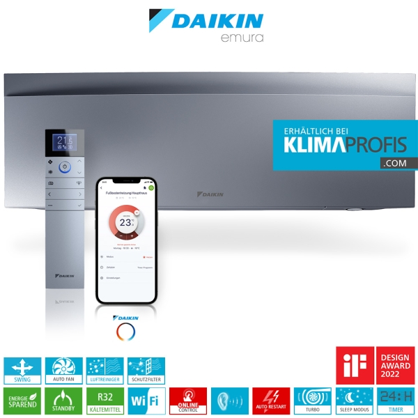 Daikin &quot;Emura 3&quot; FTXJ42AS R32 WiFi Multi-Split Wandklimagerät, Silber - 4,2 kW
