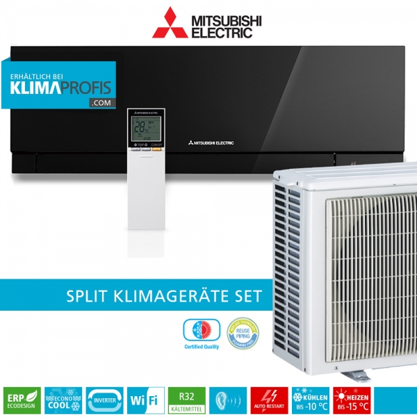 Mitsubishi Electric MSZ-EF25VGKB WiFi R32 Premium Wandklimageräte-Set - 3,4 kW