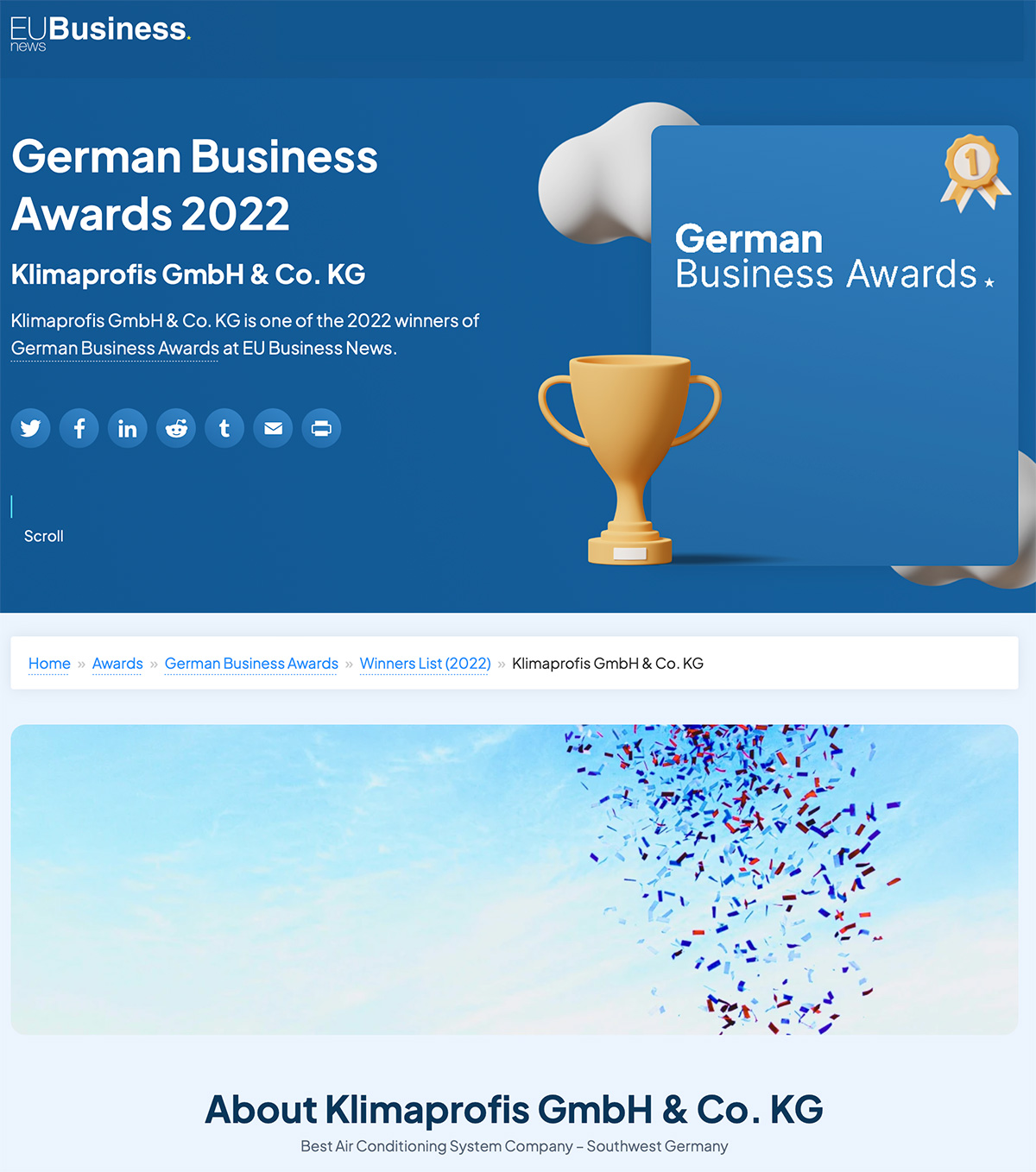 Klimaprofis GmbH & Co. KG is one of the 2022 winners of German Business Awards at EU Business News.