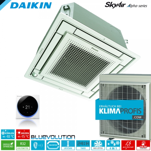 Daikin SkyAir FFA60A9 R32, weiß, Inverter Euroraster Deckenkassetten-Set 5,7 kW