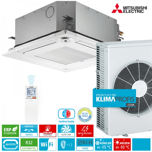 Mitsubishi SLZ-M60FA R32 4-Wege-Deckenkassetten Inverter Set - 6,5 kW