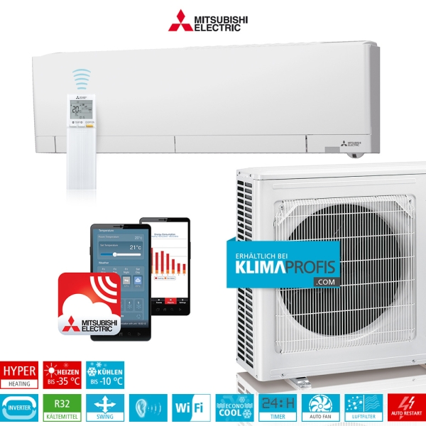Mitsubishi Electric MSZ-RW50VG R32 Hyper Heating Wandklimageräte-Set, WiFi - 5,8 kW