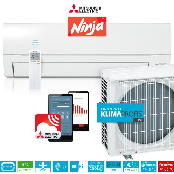 Mitsubishi Electric MSZ-FT25VGK Ninja R32 Nordic Wandklimageräte-Set, WiFi - 3,5 kW