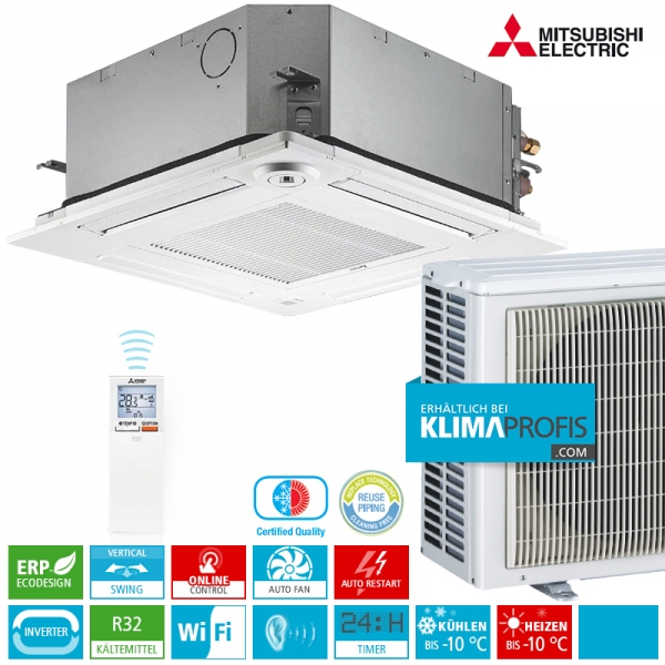 Mitsubishi SLZ-M35FA R32 4-Wege-Deckenkassetten Inverter Set - 3,9 kW