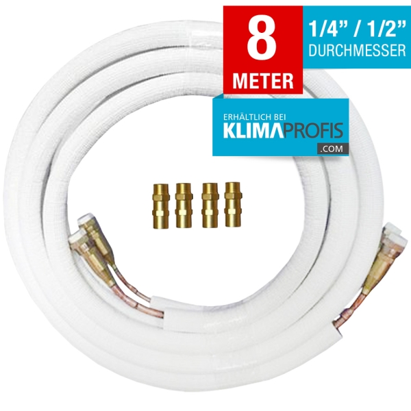 Kältemittelleitung mit Anschlussarmaturen, Kupfer, 6/12mm, 8 Meter