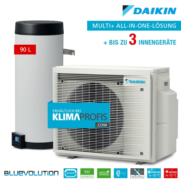 Daikin Multi+ Split-Wärmepumpe 4MWXM52A - 5,2 kW mit 90L Warmwasserspeicher, bis zu 3 Innengeräte