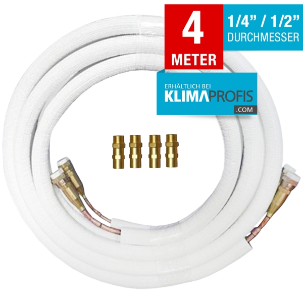 Kältemittelleitung mit Anschlussarmaturen, Kupfer, 6/12mm, 4 Meter